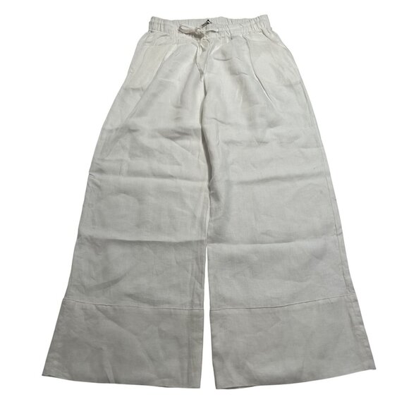 Zara Linen Wide Leg Drawstring Pants in White - Picture 1 of 4